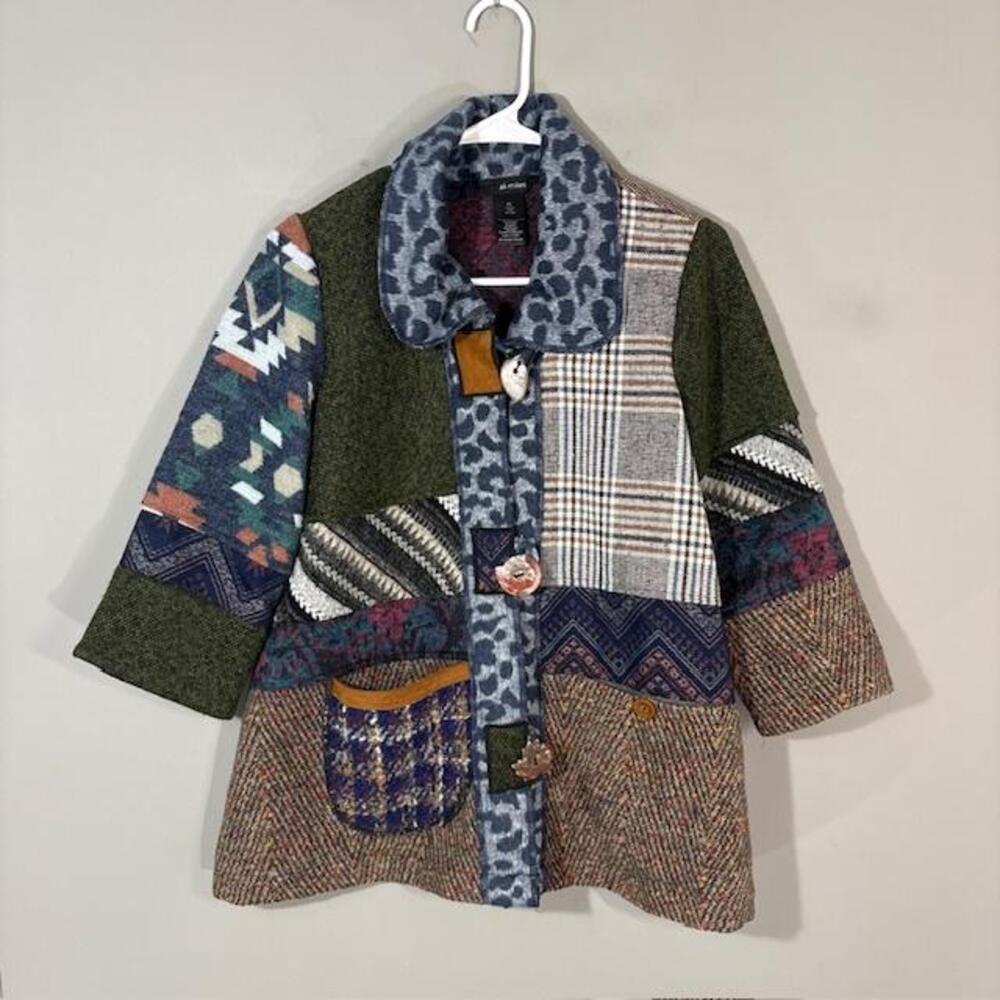 Ali Miles Jacket Womens Petite Small Multicolor Patchwork Paisley Boho Art - Picture 1 of 9